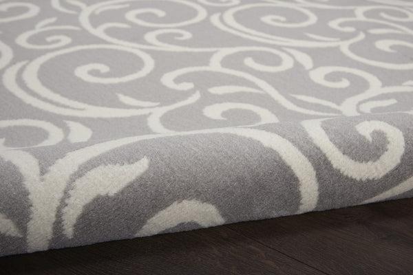 HomeRoots 8' Gray and Ivory Floral Vines Area Rug – Elegant Power Loom Design for Modern Living Spaces 8' Round 545368