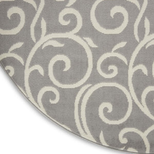 HomeRoots 8' Gray and Ivory Floral Vines Area Rug – Elegant Power Loom Design for Modern Living Spaces 8' Round 545368