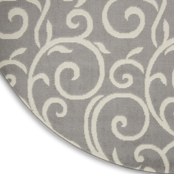 HomeRoots 8' Gray and Ivory Floral Vines Area Rug – Elegant Power Loom Design for Modern Living Spaces 8' Round 545368