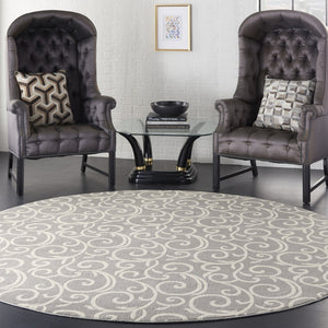 HomeRoots 8' Gray and Ivory Floral Vines Area Rug – Elegant Power Loom Design for Modern Living Spaces 8' Round 545368