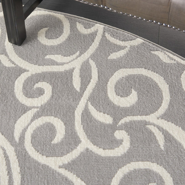 HomeRoots 8' Gray and Ivory Floral Vines Area Rug – Elegant Power Loom Design for Modern Living Spaces 8' Round 545368