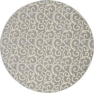 HomeRoots 8' Gray and Ivory Floral Vines Area Rug – Elegant Power Loom Design for Modern Living Spaces 8' Round 545368