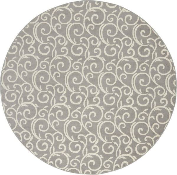 HomeRoots 8' Gray and Ivory Floral Vines Area Rug – Elegant Power Loom Design for Modern Living Spaces 8' Round 545368