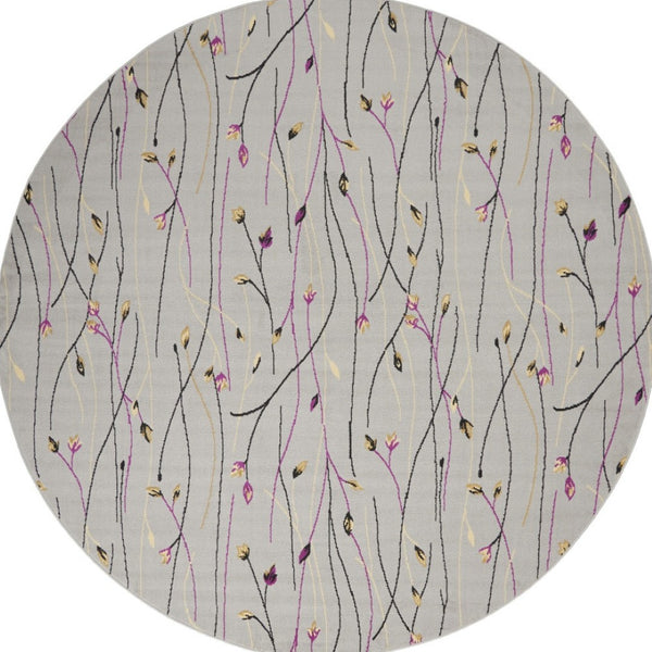 HomeRoots 6' Gray and Pink Floral Area Rug - Timeless Charm with Durable Power Loom Construction for Any Room 8' Round 545369