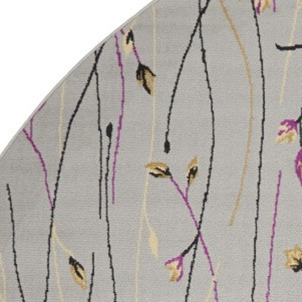 HomeRoots 6' Gray and Pink Floral Area Rug - Timeless Charm with Durable Power Loom Construction for Any Room 8' Round 545369
