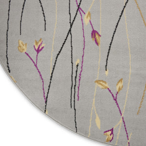 HomeRoots 6' Gray and Pink Floral Area Rug - Timeless Charm with Durable Power Loom Construction for Any Room 8' Round 545369