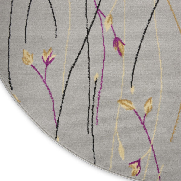 HomeRoots 6' Gray and Pink Floral Area Rug - Timeless Charm with Durable Power Loom Construction for Any Room 8' Round 545369