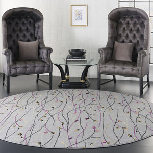 HomeRoots 6' Gray and Pink Floral Area Rug - Timeless Charm with Durable Power Loom Construction for Any Room 8' Round 545369