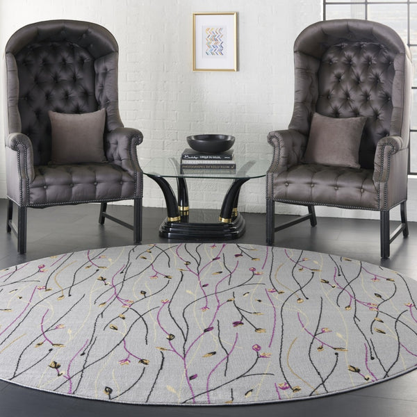 HomeRoots 6' Gray and Pink Floral Area Rug - Timeless Charm with Durable Power Loom Construction for Any Room 8' Round 545369