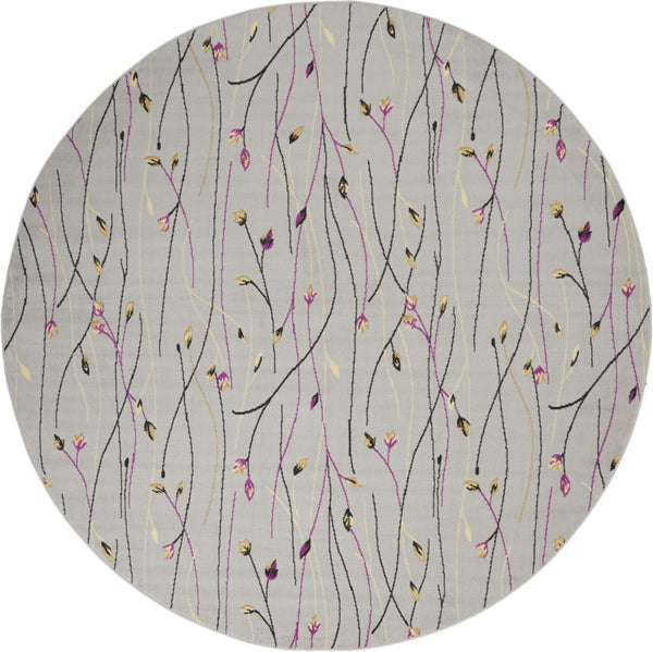 HomeRoots 6' Gray and Pink Floral Area Rug - Timeless Charm with Durable Power Loom Construction for Any Room 8' Round 545369