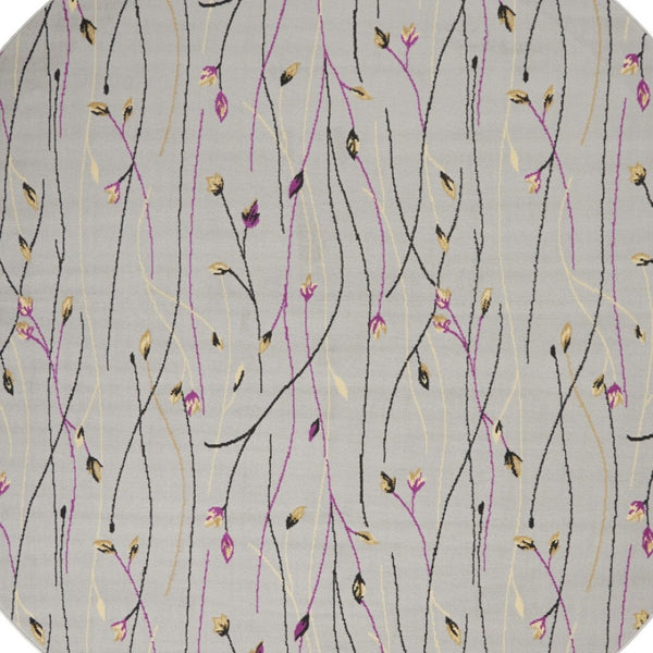 HomeRoots 6' Gray and Pink Floral Area Rug - Timeless Charm with Durable Power Loom Construction for Any Room 8' Round 545369
