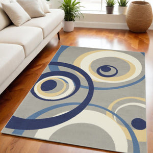 Homeroots 5' X 7' Gray And Blue Geometric Power Loom Area Rug  Polypropylene 545371