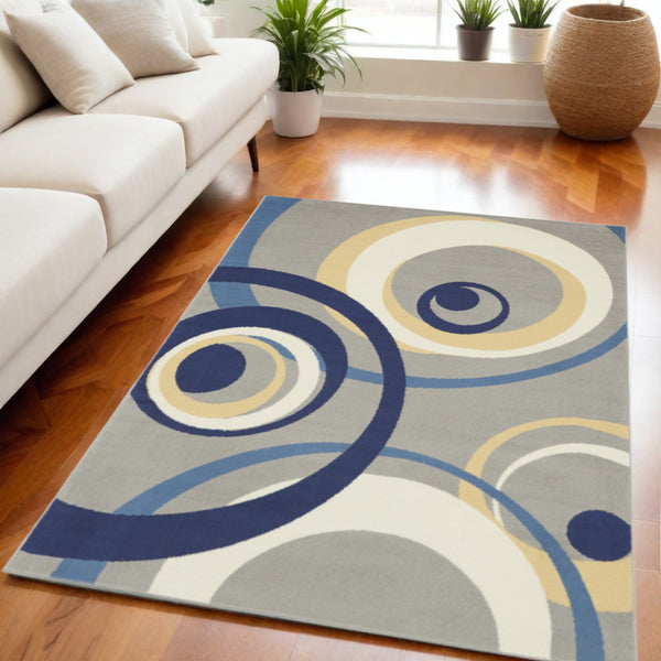 Homeroots 5' X 7' Gray And Blue Geometric Power Loom Area Rug  Polypropylene 545371