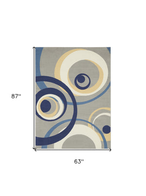 Homeroots 5' X 7' Gray And Blue Geometric Power Loom Area Rug  Polypropylene 545371