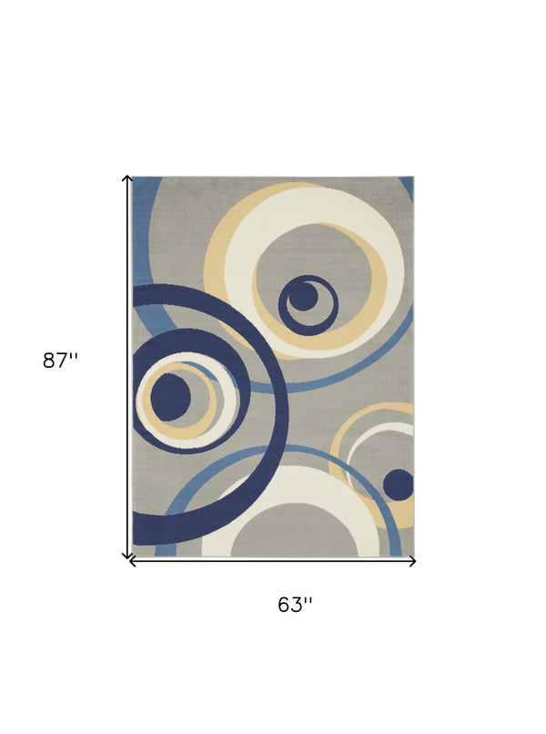 Homeroots 5' X 7' Gray And Blue Geometric Power Loom Area Rug  Polypropylene 545371