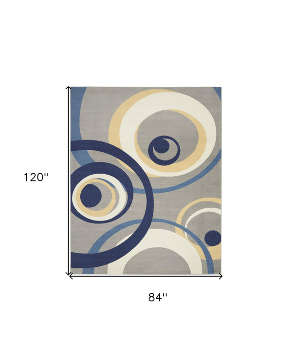 Homeroots 7' X 10' Gray And Blue Geometric Power Loom Area Rug  Polypropylene 545373