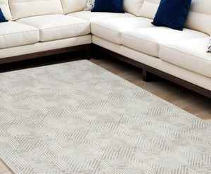 HomeRoots 8' Gray and Ivory Geometric Power Loom Area Rug - Durable Modern Design for Stylish Living Spaces 8' X 10' 545381