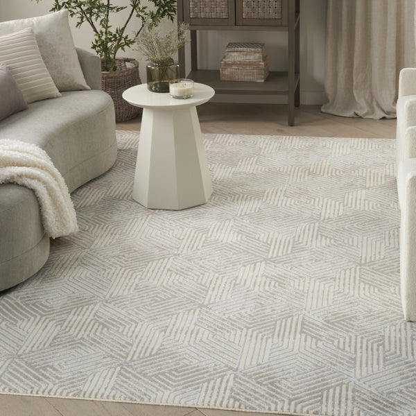 HomeRoots 8' Gray and Ivory Geometric Power Loom Area Rug - Durable Modern Design for Stylish Living Spaces 8' X 10' 545381