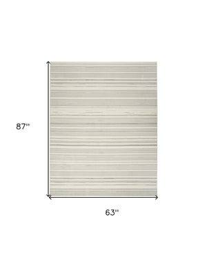 Homeroots 5' X 7' Gray And Ivory Striped Power Loom Distressed Area Rug  Polypropylene 545382