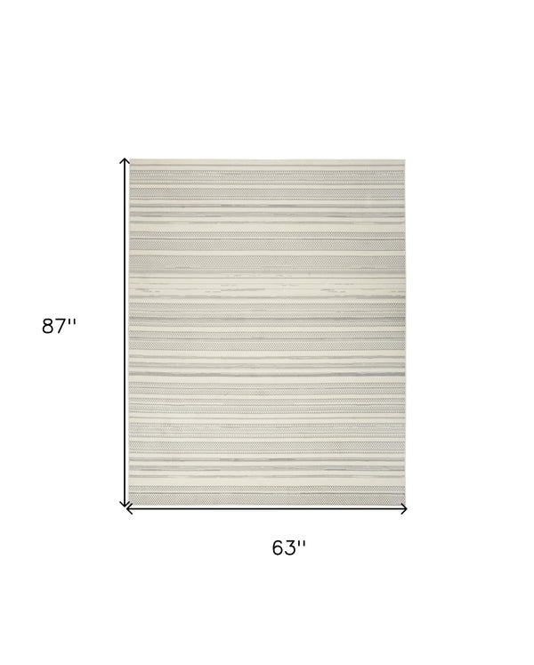 Homeroots 5' X 7' Gray And Ivory Striped Power Loom Distressed Area Rug  Polypropylene 545382