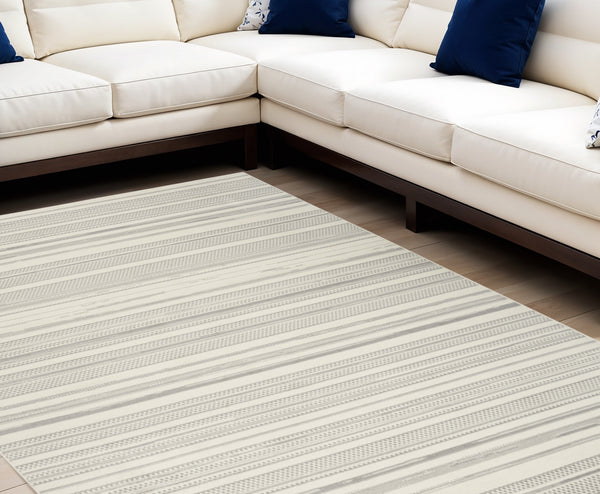 Homeroots 8' X 10' Gray And Ivory Striped Power Loom Area Rug  Polypropylene 545383