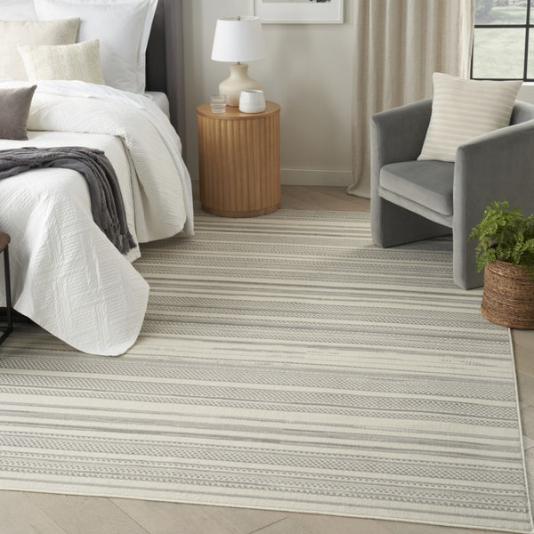 HomeRoots 8' Gray and Ivory Striped Area Rug – Elegant Power Loom Design for Timeless Style and Durability 8' X 10' 545383