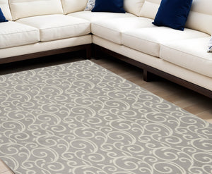 Homeroots 8' X 10' Gray And Ivory Floral Vines Power Loom Area Rug  Polypropylene 545384