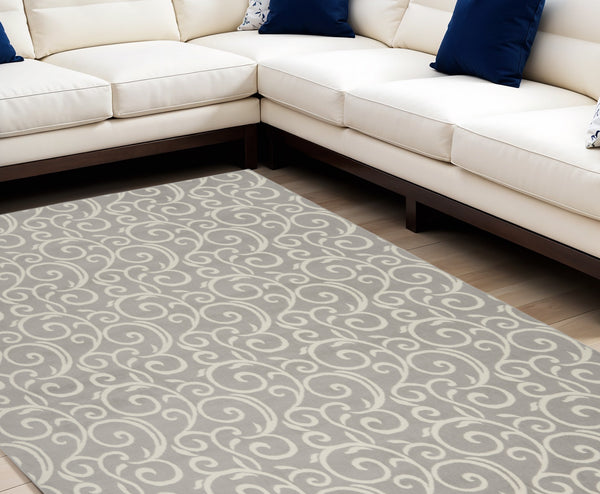 Homeroots 8' X 10' Gray And Ivory Floral Vines Power Loom Area Rug  Polypropylene 545384