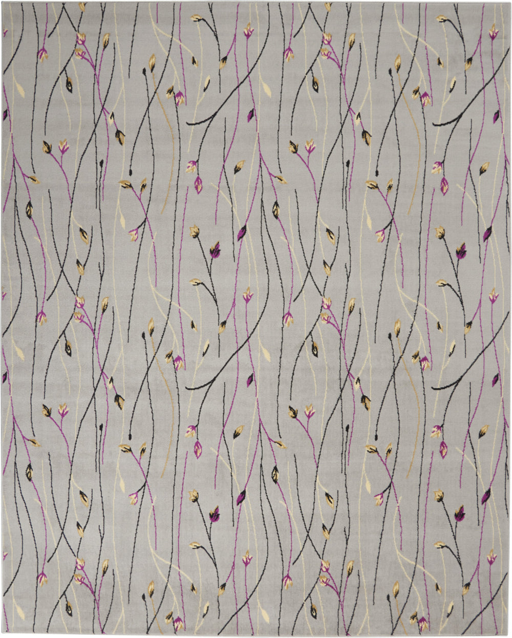 Homeroots 8' X 10' Gray And Pink Floral Power Loom Area Rug  Polypropylene 545385