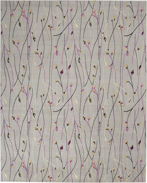 Homeroots 8' X 10' Gray And Pink Floral Power Loom Area Rug  Polypropylene 545385