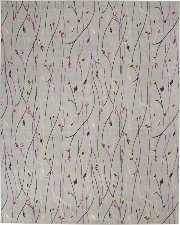 Homeroots 8' X 10' Gray And Pink Floral Power Loom Area Rug  Polypropylene 545385