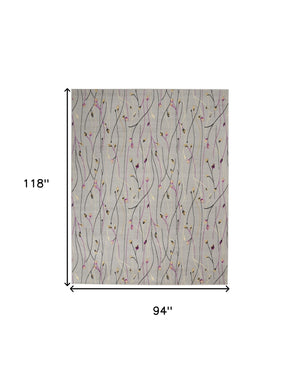 Homeroots 8' X 10' Gray And Pink Floral Power Loom Area Rug  Polypropylene 545385