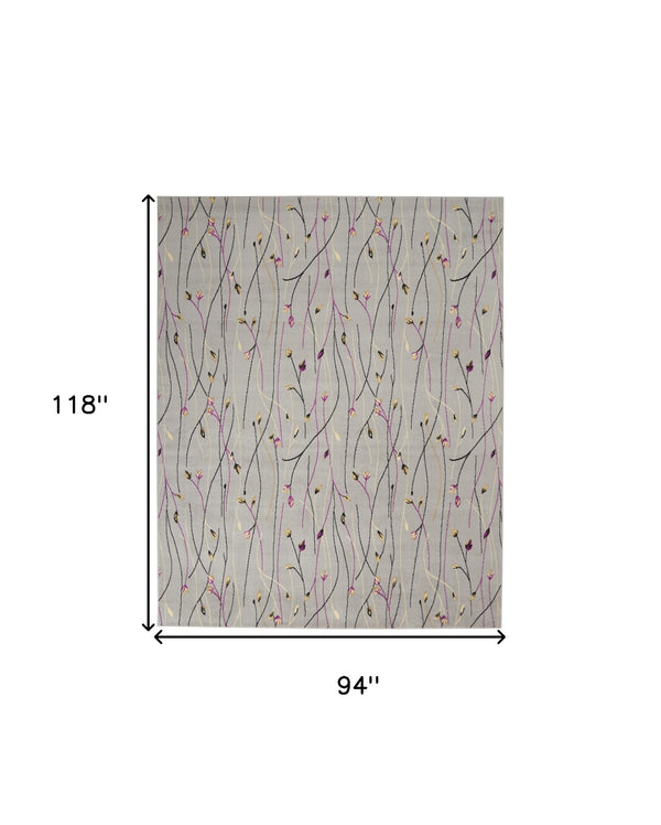 Homeroots 8' X 10' Gray And Pink Floral Power Loom Area Rug  Polypropylene 545385