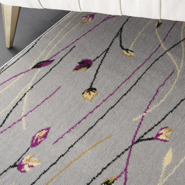 Homeroots 8' X 10' Gray And Pink Floral Power Loom Area Rug  Polypropylene 545385