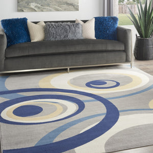 HomeRoots 8' Gray and Ivory Geometric Area Rug - Modern Power Loom Design for Stylish Living Spaces and Comfort 8' X 10' 545386