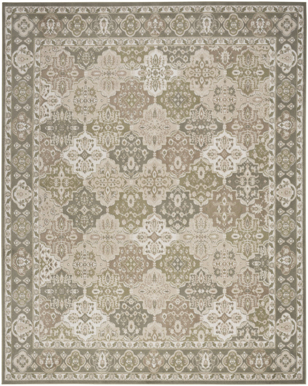 Homeroots 8' X 10' Green And Ivory Medallion Power Loom Distressed Area Rug  Polypropylene 545392