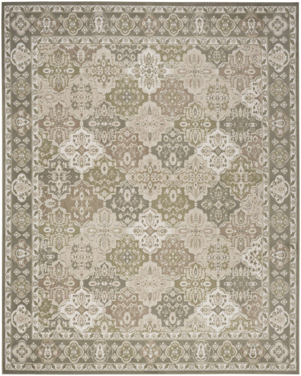 Homeroots 8' X 10' Green And Ivory Medallion Power Loom Distressed Area Rug  Polypropylene 545392