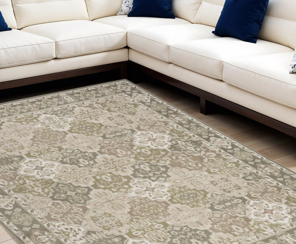 Homeroots 8' X 10' Green And Ivory Medallion Power Loom Distressed Area Rug  Polypropylene 545392