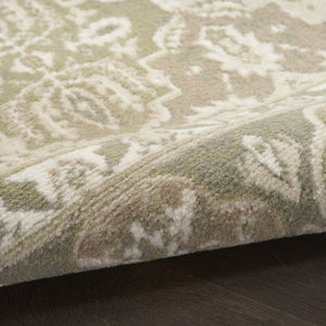 HomeRoots 8' Medallion Area Rug in Green and Ivory - Vintage-Inspired, Durable Power Loom Design for Any Space 8' X 10' 545392