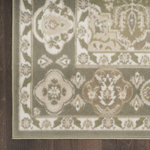 Homeroots 8' X 10' Green And Ivory Medallion Power Loom Distressed Area Rug  Polypropylene 545392