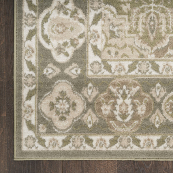 Homeroots 8' X 10' Green And Ivory Medallion Power Loom Distressed Area Rug  Polypropylene 545392