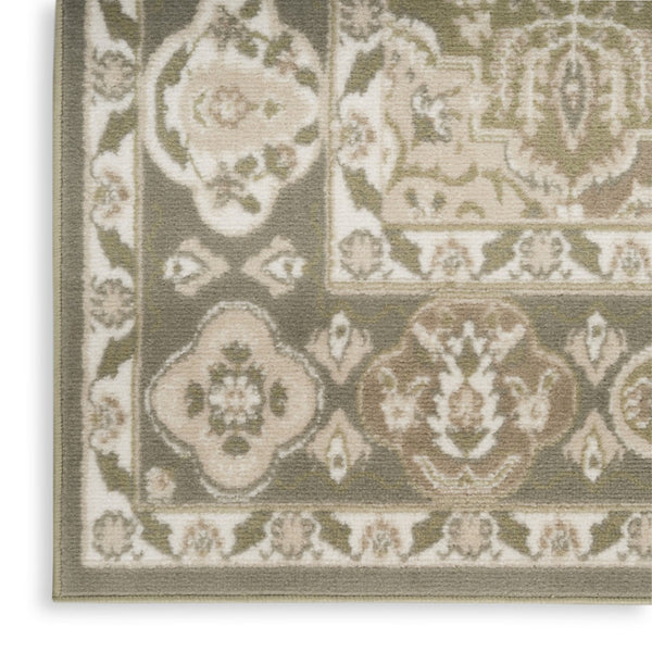 HomeRoots 8' Medallion Area Rug in Green and Ivory - Vintage-Inspired, Durable Power Loom Design for Any Space 8' X 10' 545392