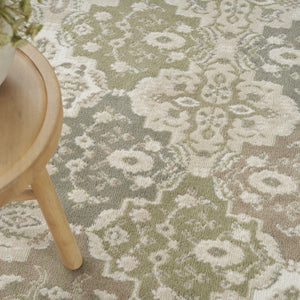 HomeRoots 8' Medallion Area Rug in Green and Ivory - Vintage-Inspired, Durable Power Loom Design for Any Space 8' X 10' 545392