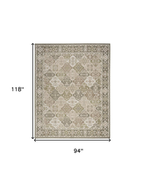 Homeroots 8' X 10' Green And Ivory Medallion Power Loom Distressed Area Rug  Polypropylene 545392