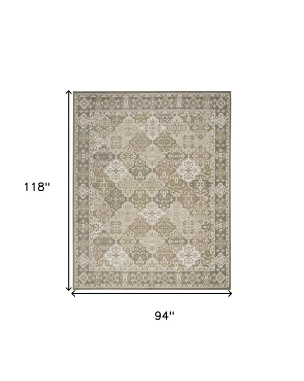 Homeroots 8' X 10' Green And Ivory Medallion Power Loom Distressed Area Rug  Polypropylene 545392