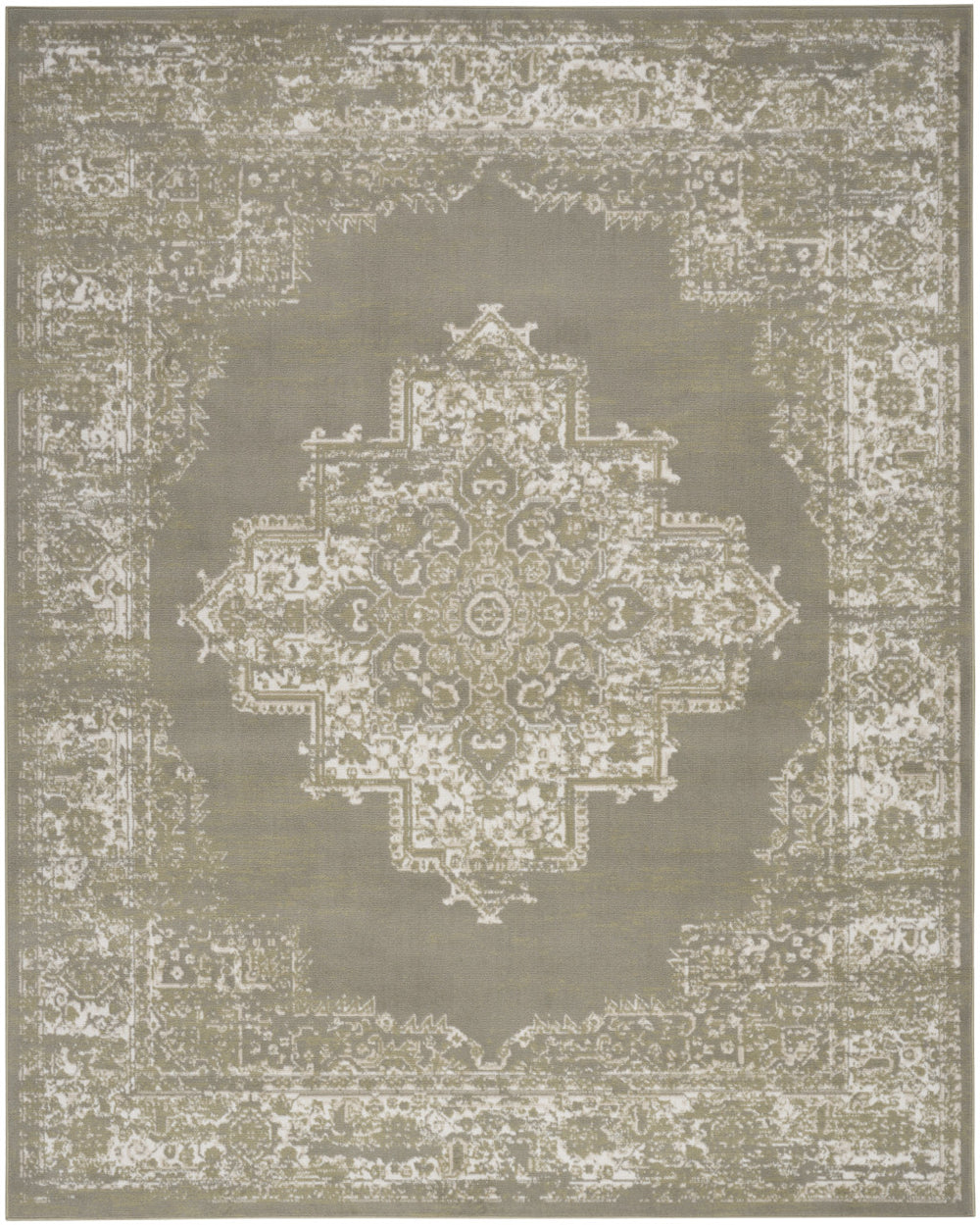 Homeroots 5' X 7' Green And Ivory Medallion Power Loom Distressed Area Rug  Polypropylene 545394