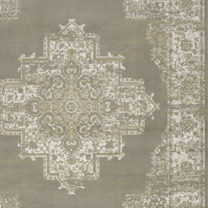 Homeroots 5' X 7' Green And Ivory Medallion Power Loom Distressed Area Rug  Polypropylene 545394