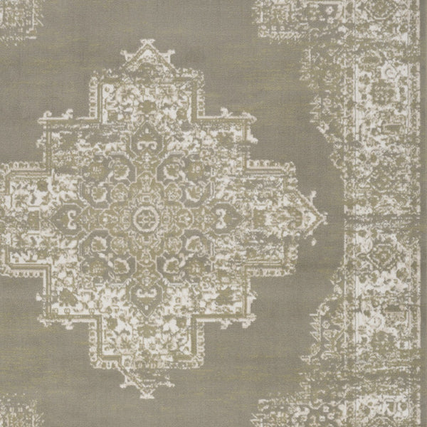 Homeroots 5' X 7' Green And Ivory Medallion Power Loom Distressed Area Rug  Polypropylene 545394