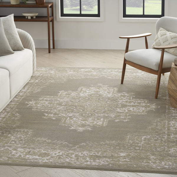 Homeroots 5' X 7' Green And Ivory Medallion Power Loom Distressed Area Rug  Polypropylene 545394