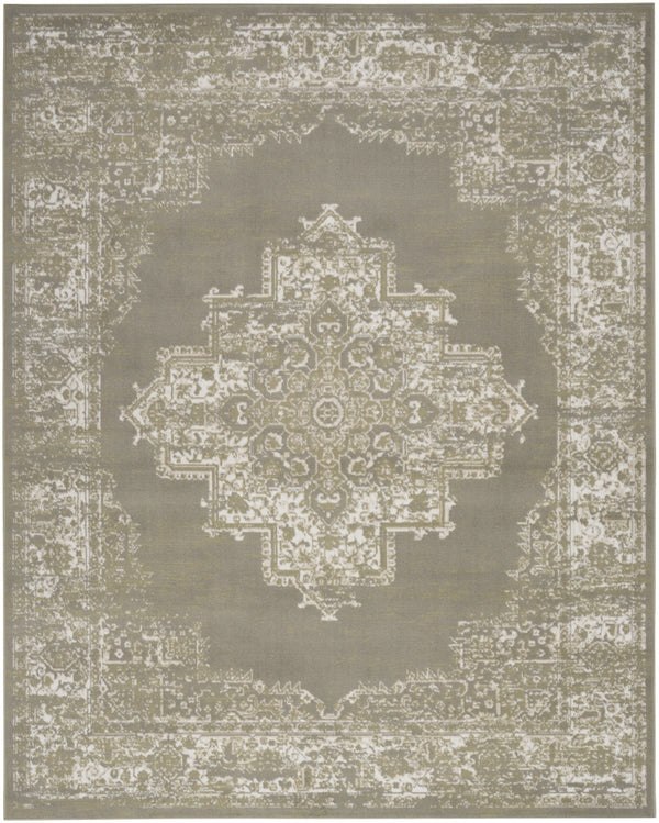 Homeroots 8' X 10' Green And Ivory Medallion Power Loom Distressed Area Rug  Polypropylene 545395